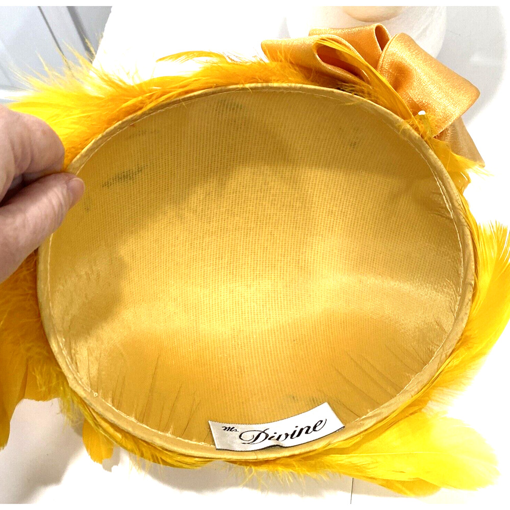Vintage Ms Devine hat bright yellow feathers and rhinestones - Picture 9 of 10